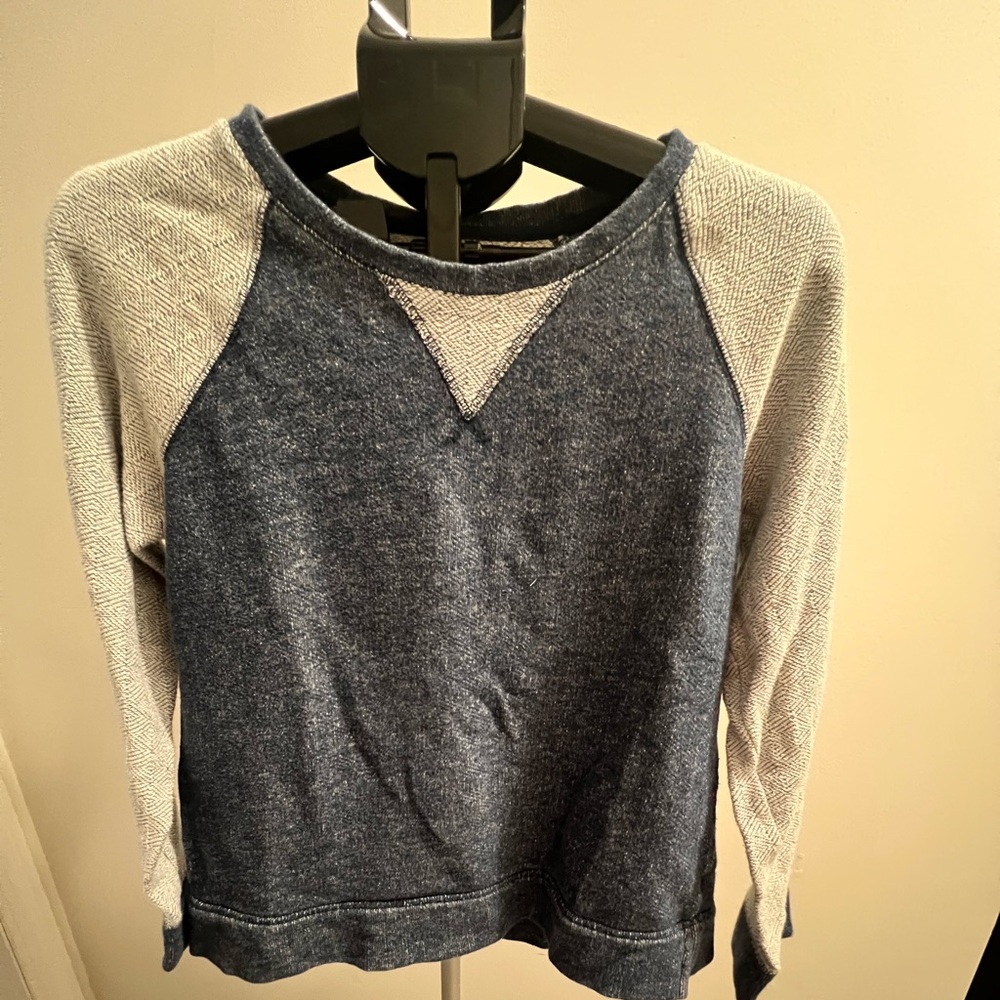LL Bean Terry Cloth Long Sleeve Shirt Mens Regular Small Heather Gray/Blue